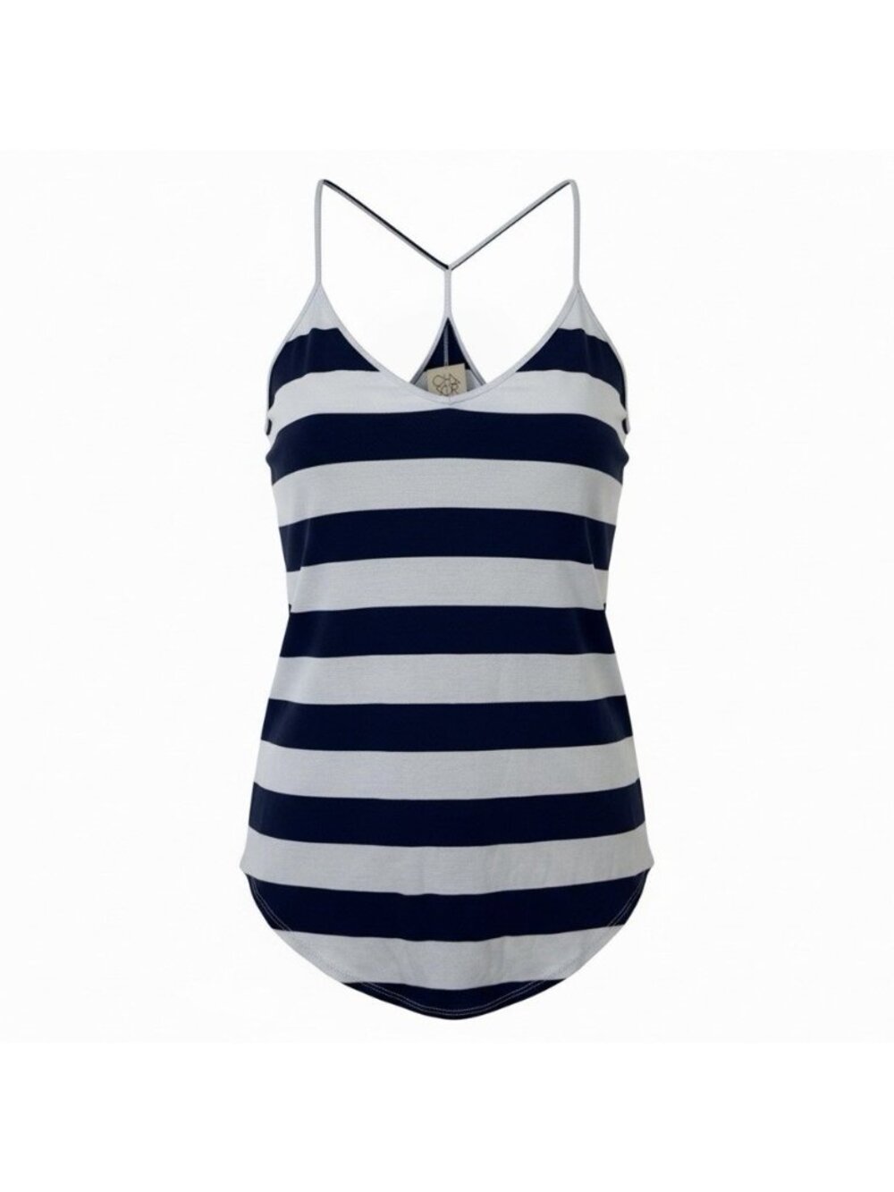 CHASER Camisole Tank Top Size Medium Navy Striped Cotton Jersey Spaghetti Strap